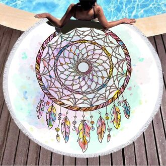 Grote Ronde Strand Tapijt Met Nordic Bohemian Stijl Picknick Mat Met Bloemen Geometrische Zon Sjaal 009