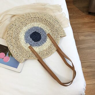 Grote Ronde Stro Strand Tassen Voor Vrouwen Handgemaakte Geweven Schoudertas Raffia Cirkel Rotan Zakken Bohemian Zomervakantie Tassen Beige