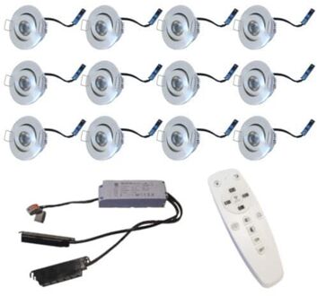 Grote set compacte led inbouwspots - 12 Ledspots - 3 Watt - 2700K - Dimbaar