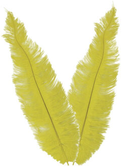 Grote struisvogelveer - 2x - geel - 40 cm - Charleston/jaren 20/twenties thema verkleed accessoire
