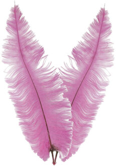 Grote struisvogelveer - 2x - roze - 40 cm - Charleston/jaren 20/twenties thema verkleed accessoire
