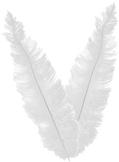 Grote struisvogelveer - 2x - wit - 40 cm - Charleston/jaren 20/twenties thema verkleed accessoire