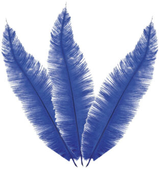 Grote struisvogelveer - 3x - blauw - 40 cm - Charleston/jaren 20/twenties thema verkleed accessoire