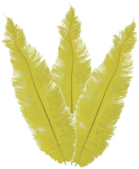 Grote struisvogelveer - 3x - geel - 40 cm - Charleston/jaren 20/twenties thema verkleed accessoire