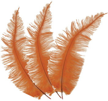 Grote struisvogelveer - 3x - oranje - 40 cm - Charleston/jaren 20/twenties thema verkleed accessoire