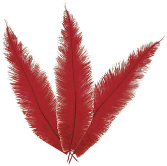 Grote struisvogelveer - 3x - rood - 40 cm - Charleston/jaren 20/twenties thema verkleed accessoire