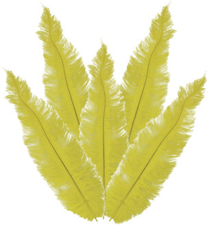 Grote struisvogelveer - 5x - geel - 40 cm - Charleston/jaren 20/twenties thema verkleed accessoire
