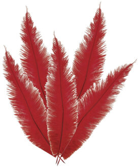 Grote struisvogelveer - 5x - rood - 40 cm - Charleston/jaren 20/twenties thema verkleed accessoire
