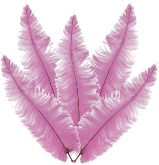 Grote struisvogelveer - 5x - roze - 40 cm - Charleston/jaren 20/twenties thema verkleed accessoire