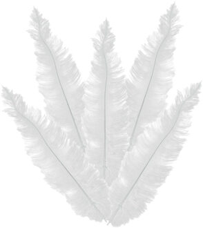 Grote struisvogelveer - 5x - wit - 40 cm - Charleston/jaren 20/twenties thema verkleed accessoire