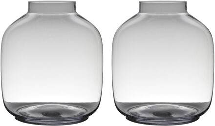 Grote vaas - Set van 2x stuks - transparant - 38 x 34 cm - glas - luxe vazen - bloemenvaas