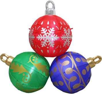 Grote verlichte kerstballen - 3x stuks - opblaasbaar - D150 cm - LED lampjes - decoratie Multi