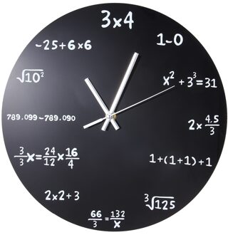 Grote Wandklok Wiskunde Bord Pop Quiz Keuken Klok Zwart Gepoedercoat Metaal Quartz Circulaire Rekenkundige Muur Horloge