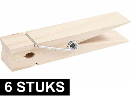 Grote wasknijper - 6x - 15 cm - hout - XXL - megaknijper - groot formaat knijpers