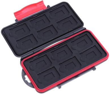 Grote Waterdichte Memory Card Case Alle in Een Anti-Shock 12SD + 12TF Grote Capaciteit Opslag Houder Box Gevallen zwart + Rood