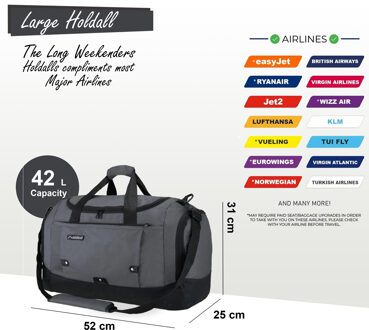 Grote weekendtas, handbagage, sporttas, reistas voor in de handbagage Grijs