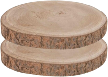 Grote woondecoratie ronde boomschijf - 2x - D40 cm - Paulowna hout
