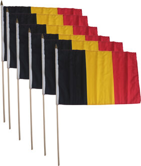 Grote zwaaivlag Belgie - Set van 6x stuks - 30 x 45 cm - polyester - Luxe - Belgie versiering - vlag