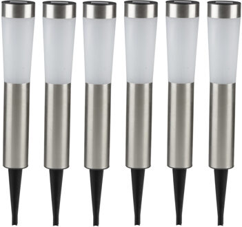 Grundig 8x Solar tuinlampen pilaar/paal op zonne-energie 56 cm - RVS - Tuindecoratie/accessoires - Tuinverlichting - Tuinlampen - Buiten verlichting - Buiten lampen - Solar/zonne-energie lampen voor in de tuin 8 stuks