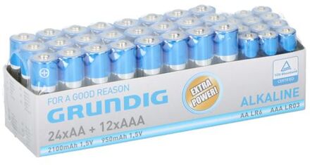 Grundig Batterijen - 36 stuks - 12x AAA, 24x AA