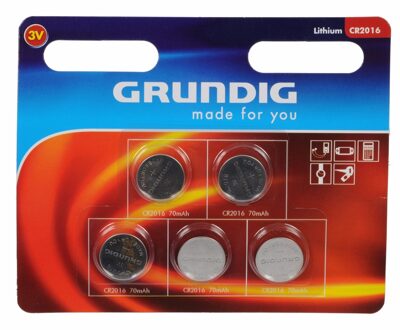 Grundig Knoopcel batterijen CR2016 - 5x stuks - 3V - Lithium - knoopcelbatterijen / knoopbatterijen Multi