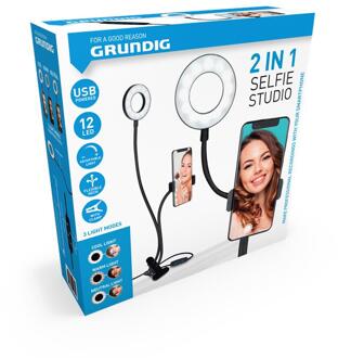 Grundig Selfie Studio Ringlamp - Ringlight - Ringlicht - Selfie Lamp - Social Media en Vlogs - met Tafelklem Zwart