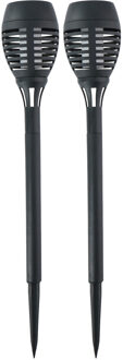 Grundig Set van 2x stuks Horror decoratie solar LED vlam tuinfakkels zwart 48 cm