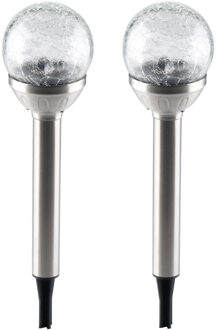 Grundig Solar tuinlamp - 2x - glazen bol - op zonne-energie - 25 cm - tuinverlichting