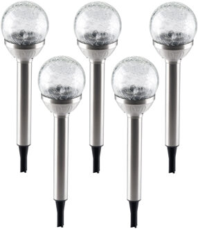 Grundig Solar tuinlamp - 5x - glazen bol - op zonne-energie - 25 cm - tuinverlichting