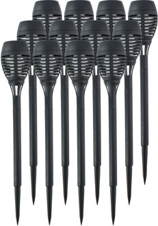Grundig Solar tuinlamp fakkels/toortsen - 12x - met vlam effect - zwart - 48 cm