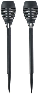 Grundig Solar tuinlamp fakkels/toortsen - 2x - met vlam effect - zwart - 48 cm
