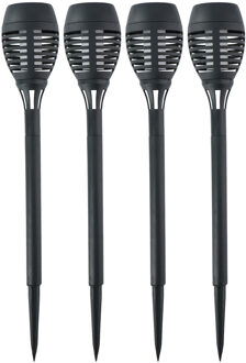 Grundig Solar tuinlamp fakkels/toortsen - 4x - met vlam effect - zwart - 48 cm