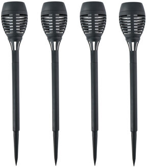 Grundig Solar tuinlamp fakkels/toortsen - 4x - met vlam effect - zwart - 48 cm