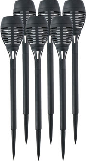 Grundig Solar tuinlamp fakkels/toortsen - 6x - met vlam effect - zwart - 48 cm