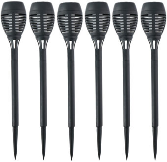 Grundig Solar tuinlamp fakkels/toortsen - 6x - met vlam effect - zwart - 48 cm