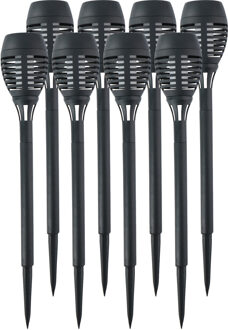 Grundig Solar tuinlamp fakkels/toortsen - 8x - met vlam effect - zwart - 48 cm