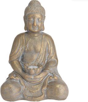 Grundig Zittend boeddha tuinbeeld - LED verlichting - 44 cm - zonne-energie - tuinverlichting - goud