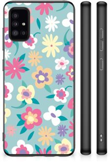 GSM Hoesje met Tekst Samsung Galaxy A51 Leuk TPU Back Case met Zwarte rand Flower Power