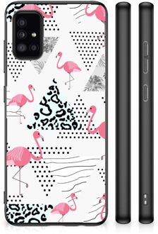 GSM Hoesje Samsung Galaxy A51 Leuk TPU Back Cover met Zwarte rand Flamingo Triangle