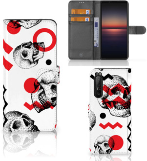 GSM Hoesje Sony Xperia 1 II Bookstyle Case Skull Red