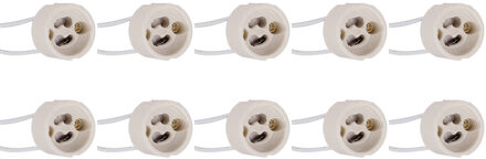 GU10 Fitting/Houder 10 Pack - Keramisch - 15cm Draad Wit