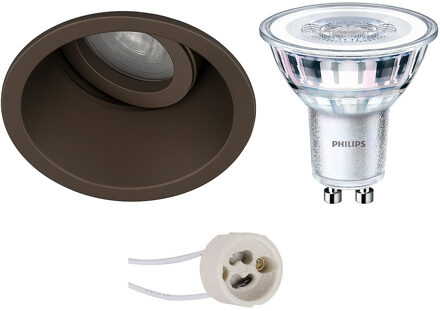 GU10 Inbouwspot Set - Brons - Inbouw Rond - Kantelbaar - Philips - CorePro 830 36D - Dimbaar - Sigmi Verno Pro - 4W - Warm Wit 3000K - Zaagmaat 80mm Diameter 95mm