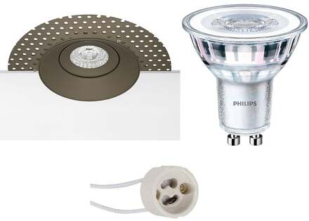 GU10 Inbouwspot Set - Brons - Inbouw Rond - Trimless - Sigmi Arno Pro - Kantelbaar - Philips - CorePro 830 36D - 4.6W - Warm Wit 3000K - Zaagmaat 95mm Diameter 150mm