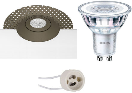 GU10 Inbouwspot Set - Mat Zwart/Goud - Vierkant - Kantelbaar - Philips Hue - White Ambiance - Bluetooth - Pragmi Zano Pro - 93mm Natuurlijk wit