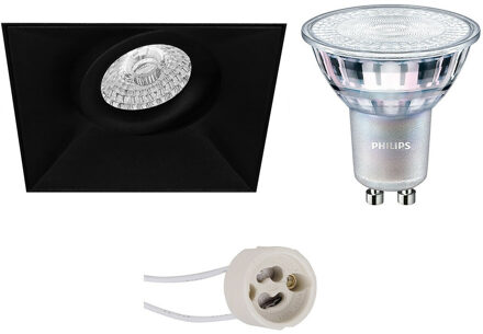GU10 Inbouwspot Set - Mat Zwart - Rond - Philips - CorePro 840 36D - Pragmi Nora Pro - 4.6W - Natuurlijk Wit 4000K - Ø82mm Warm wit