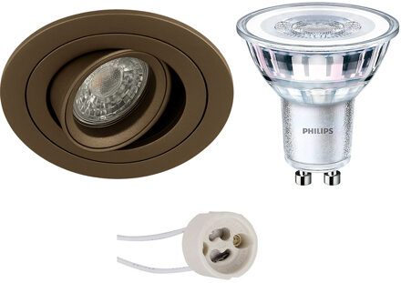 GU10 Inbouwspot Set - Mat Zwart - Vierkant - Verdiept - Philips Hue - White and Color Ambiance - Bluetooth - Pragmi Pollon Pro - 82mm Warm wit