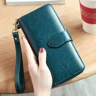 Guangzhou Leather Factory 2020 New Style Retro Oil Wax Cowhide Long Women's Wallet Women's Genuine Leather Zipper Wallet