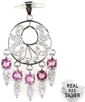 Guaranteed Real 925 Solid Sterling Silver 3.4g Deluxe Top Pink Tourmaline CZ Engagement Pendant 38x20mm