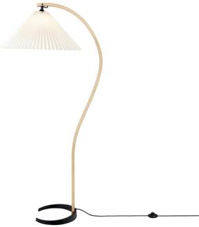 Gubi Timberline vloerlamp, houten frame, kap van wit canvas licht hout, wit