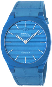 Gucci 40 mm blauwe aluminium meerlaagse kast, blauwe messing wijzerplaat met Interlocking G, blauwe alligatorarmband Gucci , Blue , Dames - ONE Size